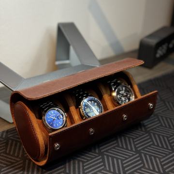 Kutija za satove od prave kože – 3 sata, svijetlo smeđa, luksuzna