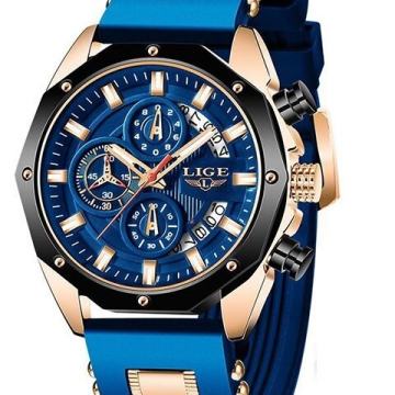 LIGE Klasični luksuzni plavi kvarcni analogni vodootporni ručni sat