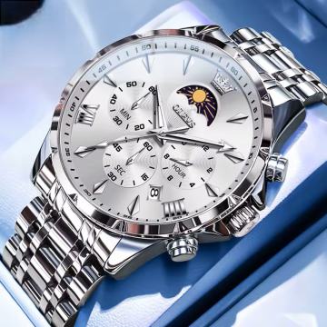 Luksuzni analogni čelični vodotporan kvarcni ručni sat bijele boje