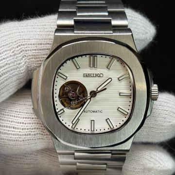 SEIKO MOD - NAUTILUS OPEN HEART - 42mm, BIJELI, AUTOMATIC