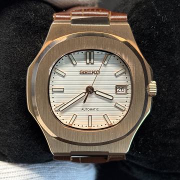 SEIKO MOD - NAUTILUS ROSE GOLD - 42mm, BIJELI, AUTOMATIC