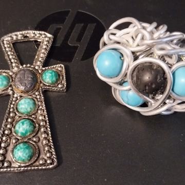 EGIPATSKI KRIŽ ŽIVOTA SA SKARABEJOM & PRSTEN ŽIČANI RUČNI RAD