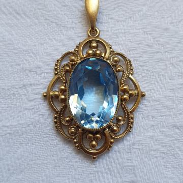 PRIVJESAK POZLAĆENO SREBRO I AQUAMARIN Art deko