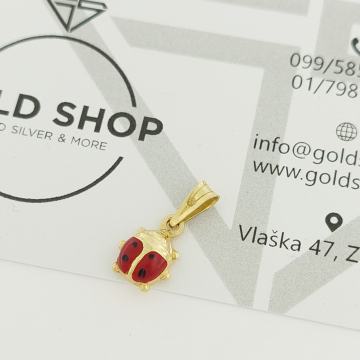 ZLATNI PRIVJESAK EMAJLIRANA BUBAMARA 14K (585) 0,65g NOVO • GOLD SHOP