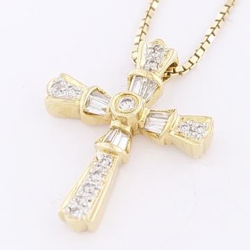 ZLATNI PRIVJESAK KRIŽIĆ S DIJAMANTIMA 14K (585) 1,95g NOVO • GOLD SHOP