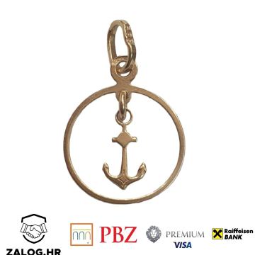 ZLATNI PRIVJESAK KRUG I SIDRO 14K .585 0,47G  ***DO 24 RATA*** R1!