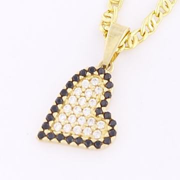 ZLATNI PRIVJESAK SRCE, BIJELI I CRNI CIRKONI 14K 1,15g NOVO GOLD SHOP