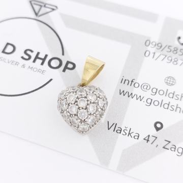 ZLATNI PRIVJESAK SRCE S CIRKONIMA 14K (585) 2,88g NOVO • GOLD SHOP •