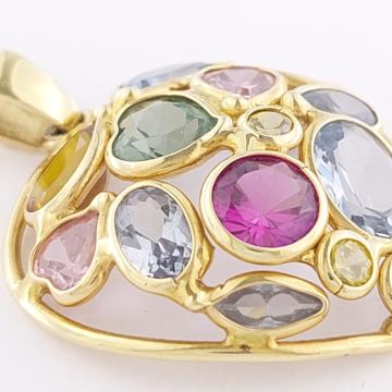 ZLATNI PRIVJESAK SRCE, RAZNOBOJNI CIRKONI 14K 4,71g NOVO GOLD SHOP