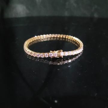 Moissanitna narukvica – srebro, pozlaćena, 23 cm, 4 mm, D‑color VVS1