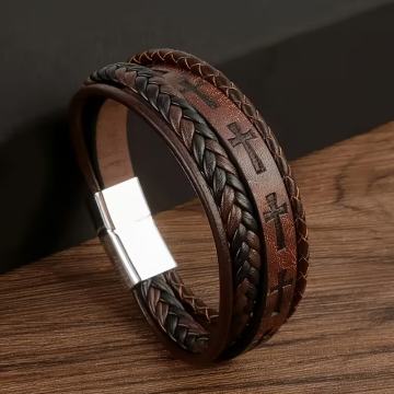 Muška narukvica od umjetne kože s križnim uzorkom u vintage stilu