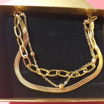 Narukvica kirurški čelik 3u1, pozlaćena