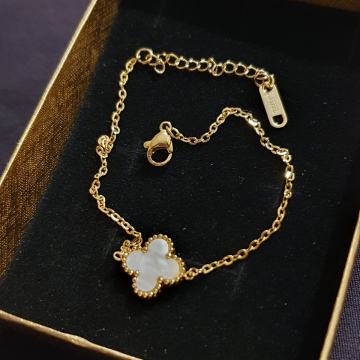 Narukvica kirurški čelik djetelina bijela pozlaćena