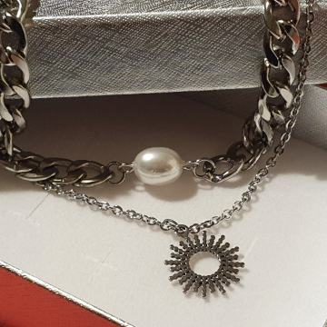 Narukvica kirurški čelik dupla s biserom