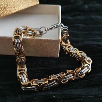 Narukvica kirurški čelik kraljevski vez 9 mm sa pozlatom