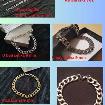 Narukvica kirurški čelik kubanski vez 3 mm, 5 mm, 7 mm, 9 mm i 11 mm