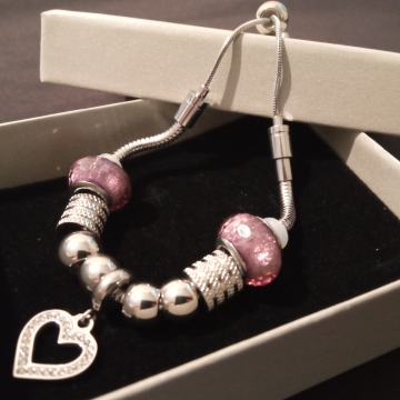 Narukvica kirurški čelik like Pandora s privjescima dužina prilagodlji