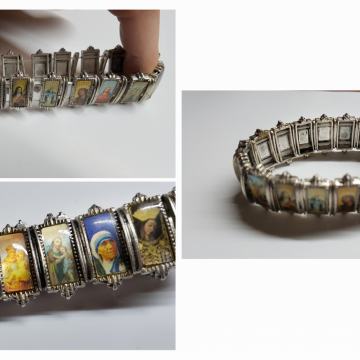 Rastezljiva metalna narukvica sa katoličkim sličicama svetaca