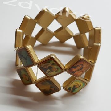 RASTEZLJIVA PLASTIČNA NARUKVICA SA KATOLIČKIM SLIKAMA SVETACA