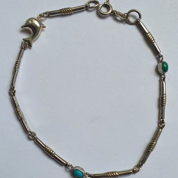 Srebrna narukvica charm dupin i tirkiz