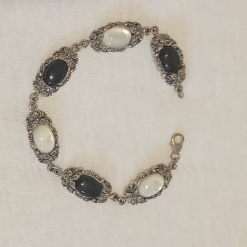 Srebrna narukvica, srebro 925, sedef, onyx