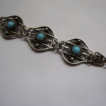 SREBRNA NARUKVICA SA TIRKIZIMA - SREBRO - FILIGRAN RUČNI RAD