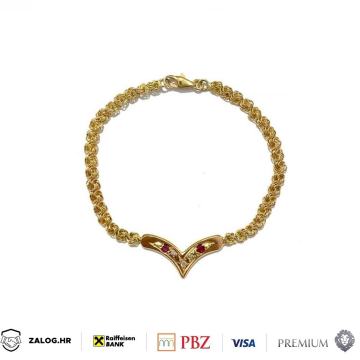 ZLATNA NARUKVICA S DIJAMANTIMA I RUBINIMA 5,95G 14K 0.10ct*DO 24 RATE*