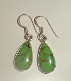 Srebrne naušnice, zeleni tirkiz, 925 srebro