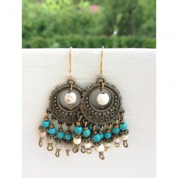 Boho naušnice, howlite, tirkiz