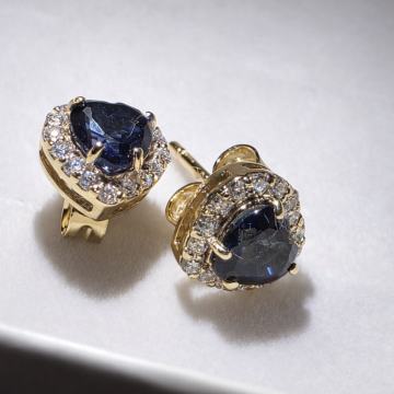 Naušnice 14k zlato sa dijamantima i safirima