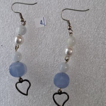 NAUŠNICE-4. Poludragi kamen i srce. 55mm. Mob