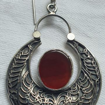 NAUŠNICE 925 CARNELIAN FLIGREE ENAMEL /KARNEOL
