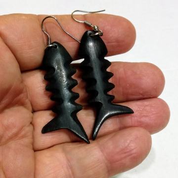 NAUŠNICE  drvo s Balia -  Hande Made - fishboon -⚡No.11bleck⚡