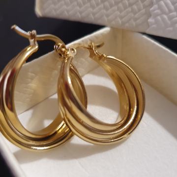 Naušnice kirurški čelik okrugle trostruke pozlaćene