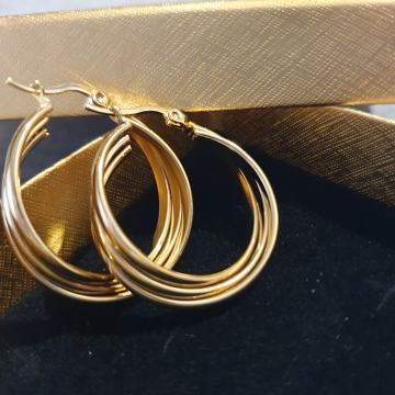 Naušnice kirurški čelik okrugle trostruke pozlaćene veće