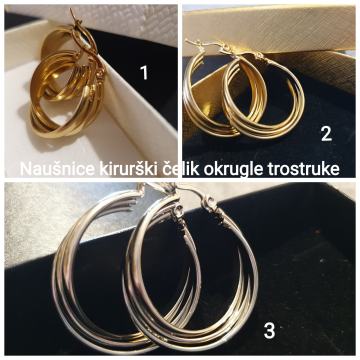 Naušnice kirurški čelik okrugle trostruke