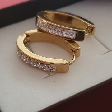 Naušnice od kirurškog čelika 316 L, ovalne sa cirkonima, pozlaćene