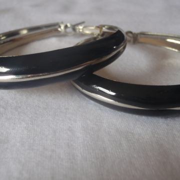 Naušnice ring crni/srebro