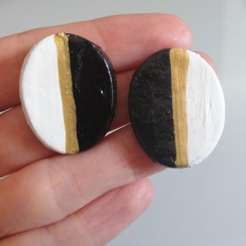 Unikat naušnice ručni rad - zlatna, crna, bijela