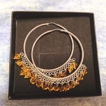 Naušnice srebro 925, alke 7 cm,citrin,jantar?