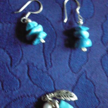 NAUŠNICE TIRKIZ KAMEN + PRVIESAK SREBRO+TIRKIZ SET