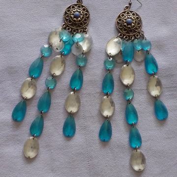 NAUŠNICE - Tri niza Plavo-Bjeli elemenata, Metal ukras. Mob