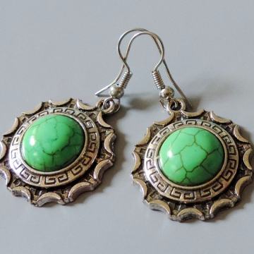 Naušnice zeleni tirkiz - tibetansko srebro