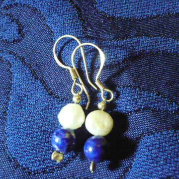 NAUŠNICE LAPIS LAZULI I BISERI, SREBRO 925