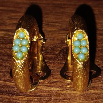 Predivne žute naušnice na kopču sa zelenim kamenjem - BIŽUTERIJA