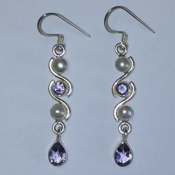 Srebrne naušnice, 925 srebro, ametist, biser