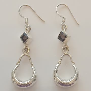 Srebrne naušnice, 925 srebro, poludragi kamen dimni kvarc