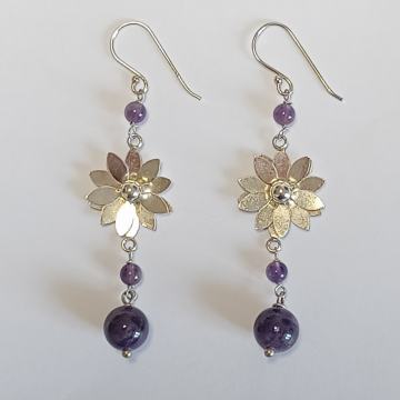 Srebrne naušnice sa ametistom, srebro 925, ametist