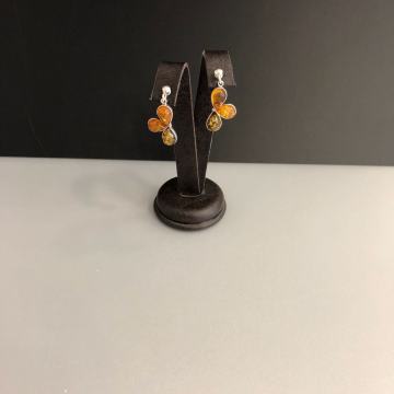 SREBRNE NAUŠNICE CVIJET SA JANTAROM 3,34g .925, R1, RATE, POVOLJNO!