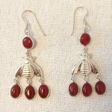 Srebrne naušnice, karneol, 925 srebro